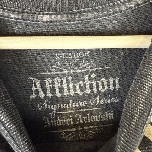 Affliction Mens XL Signature Series Andrei Arlovski T Shirt Black Grunge Y2K - Picture 2 of 6